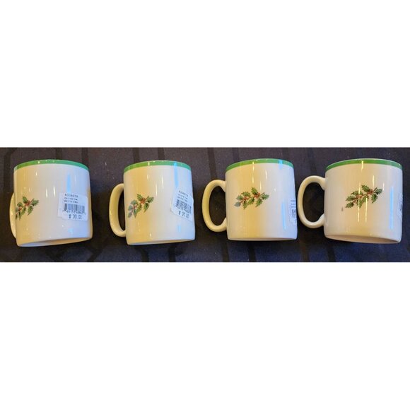 Set Of 4 Spode Christmas Tree Mugs 12 Oz Fine Porcelain Green Trim - Picture 6 of 6